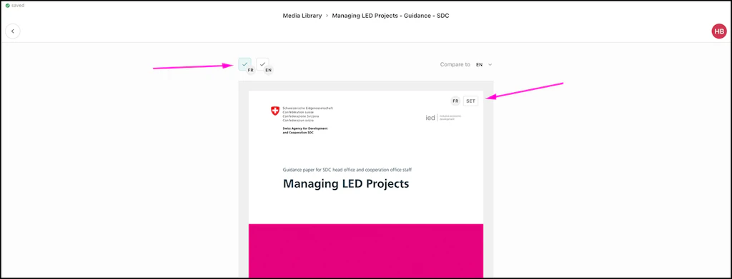 Screenshot of the Livingdocs backend to show the place of the button or text field mentioned in the text.