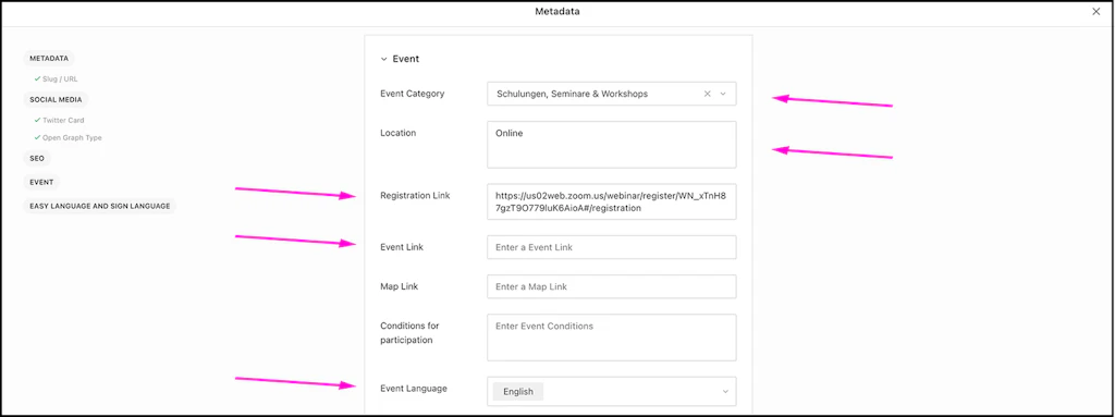 Screenshot of the Livingdocs backend to show the place of the button or text field mentioned in the text.