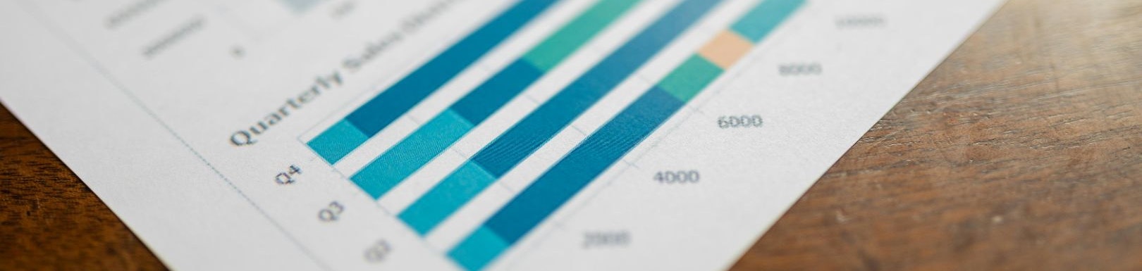 A sheet of paper with bar charts showing quarterly results.